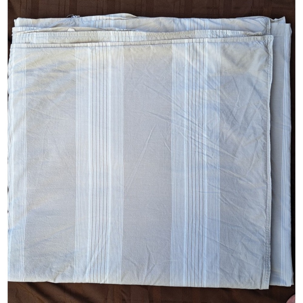 Beige Striped 100% Cotton Queen Duvet Cover Button Closure 92 X 88" Bedding
